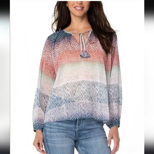 Liverpool Los Angeles Ombre Snake Print Shirred Peasant Top Boho Size Small